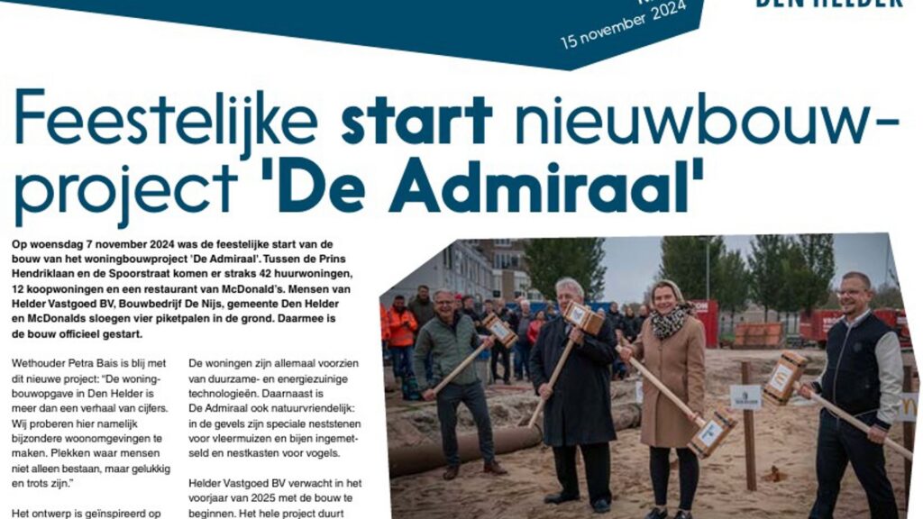 Krantenartikel over de bouw van gebouw de Admiraal