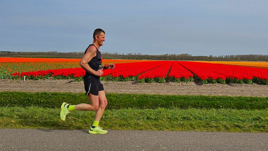 Hardloper langs de bollenvelden
